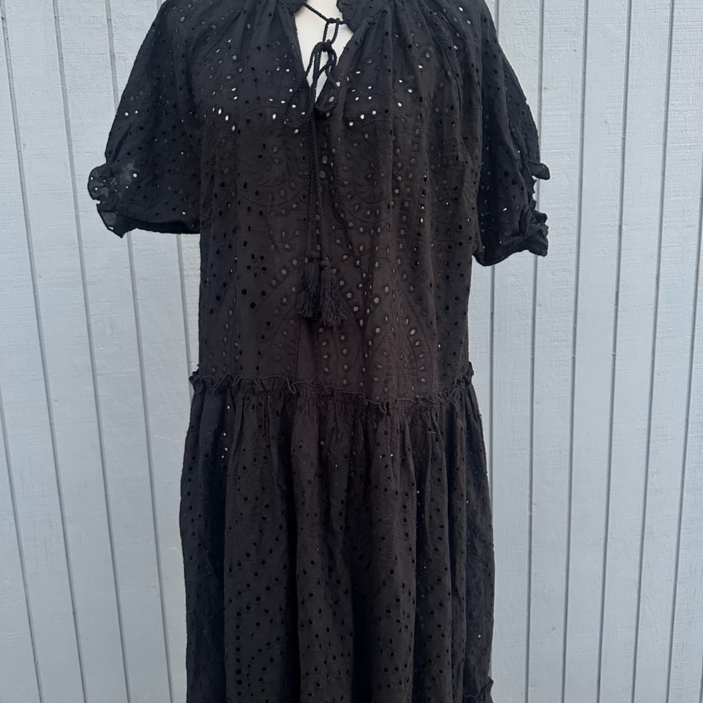 Black Eyelet Flounce Midi Dress - Picture 5 of 16